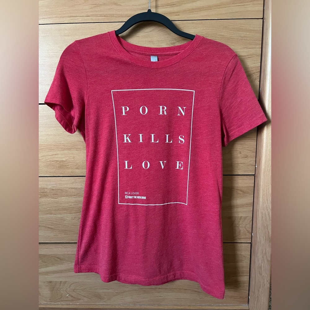 Fight The New Drug Porn Kills Love Women’s Fitted Tee Classic Red Size Large